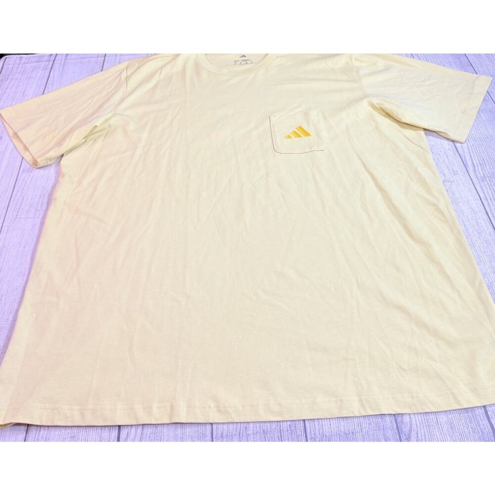Adidas Mens 3 Bar Embroidered Short Sleeve Pocket TShirt Powder Yellow Size 2XLT